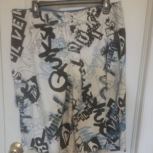 Quiksilver Black and Blue Graphic Men's Hybrid Shorts